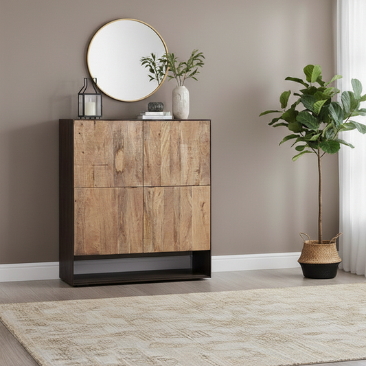 Buffet haut design 4P bois bicolore | Manguier Kabir