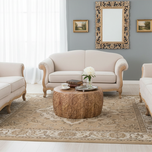 Mesa de centro redonda tallada | Ofertas de Mango M&amp;M