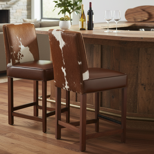 Banco de bar em couro de vaca | Acacia Savage