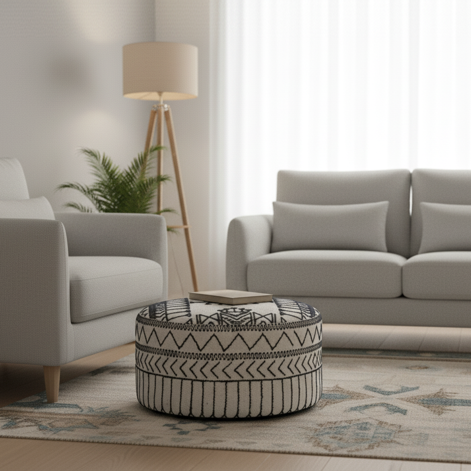 Puf tribal redondo de 90 cm | Oferta Acacia M&amp;M