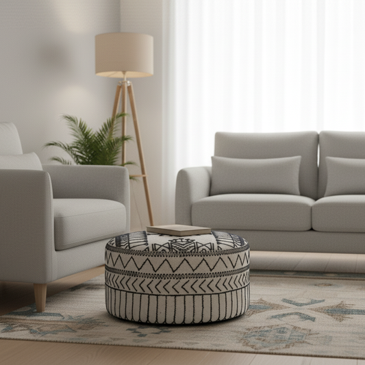 Puf tribal redondo de 90 cm | Oferta Acacia M&amp;M