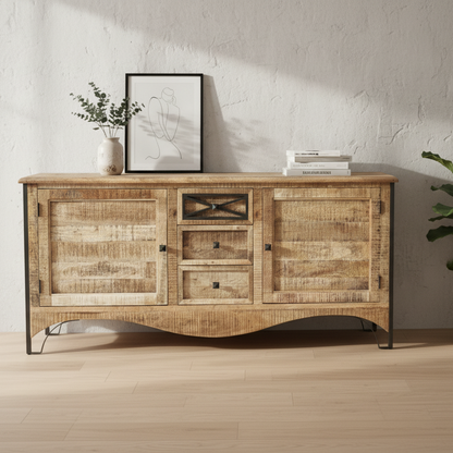 Aparador de 2 puertas y 3 cajones | Madera de mango de Pondicherry