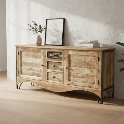 Aparador de 2 puertas y 3 cajones | Madera de mango de Pondicherry