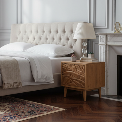 Mesita de noche izquierda tallada | Madera de mango Floria