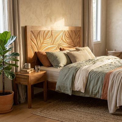Tête de lit bois sculpté en bois massif manguier - Floria