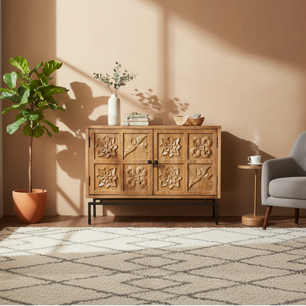 Aparador tallado de dos puertas | Talla de madera de mango