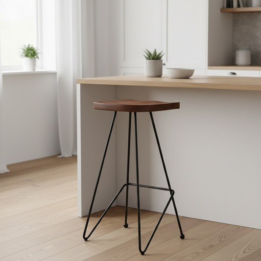 Banco alto em acácia e metal | Oferta M&M Tila