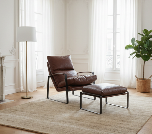Damo Brown Pouf | Leather