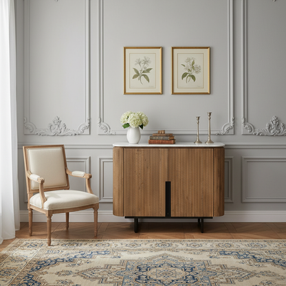 Buffet bas 2 portes plateau marbre blanc | Manguier Kfir II