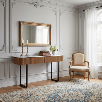 Console 2 tiroirs plateau marbre blanc | Manguier Kfir II