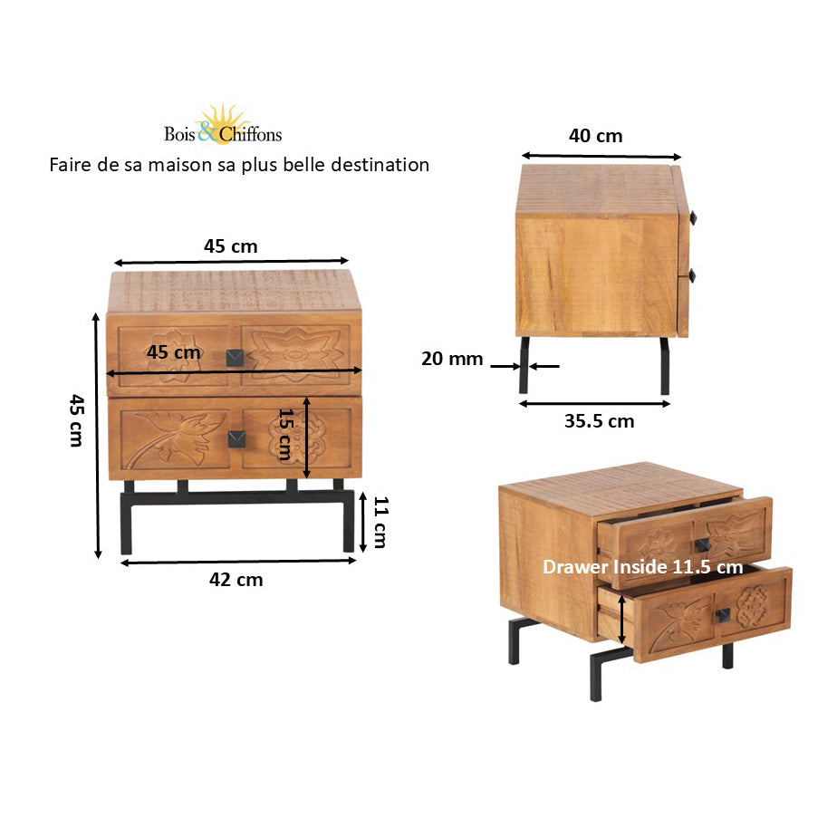 Table de chevet 2 tiroirs | Manguier Sculture II