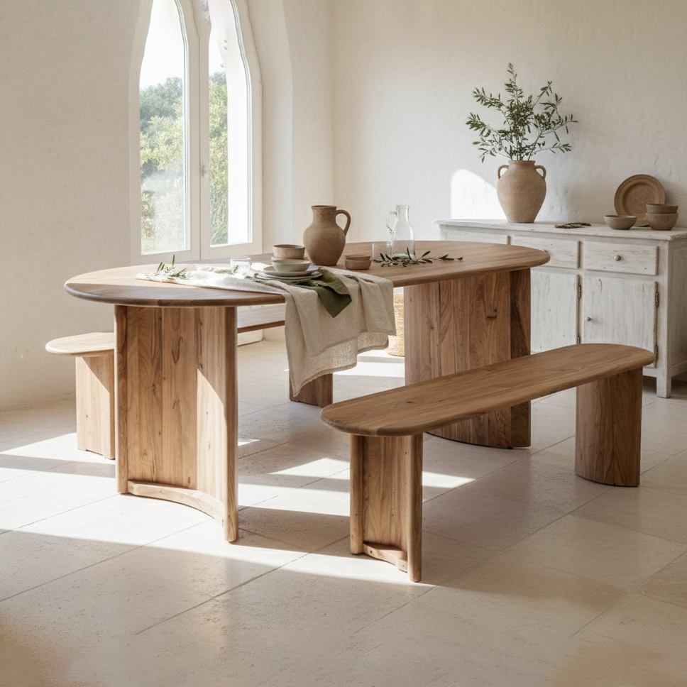 Table à manger bord arrondi | Acacia Ellipse Naturel