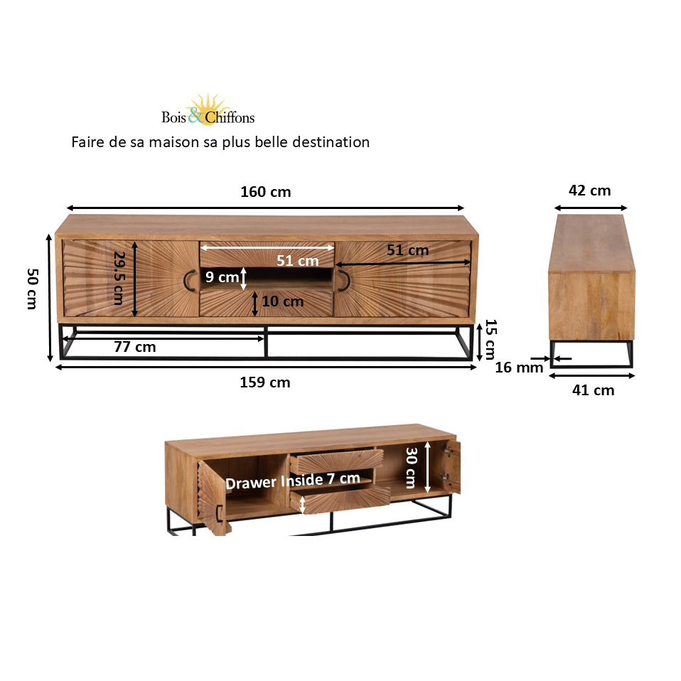 Meuble TV 2 portes 2 tiroirs Manguier | Solaris II