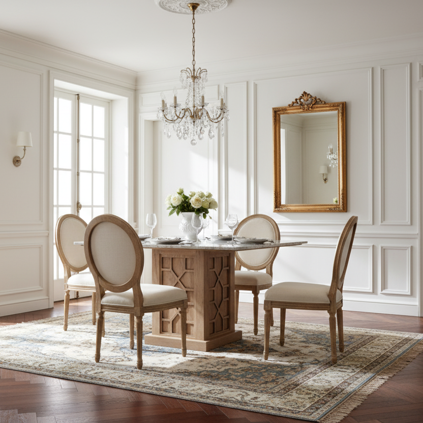 Mesa de Jantar Quadrada 130 com Tampo em Mármore | Acácia Punjab-II