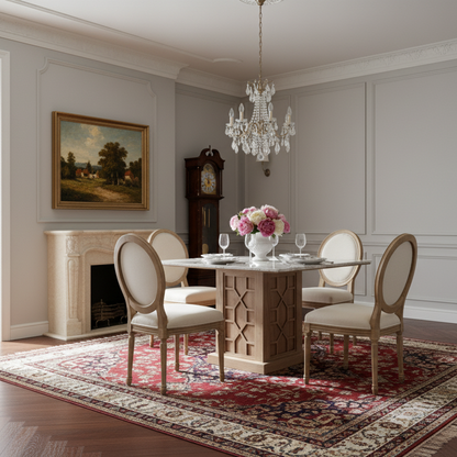 Mesa de Jantar Quadrada 130 com Tampo em Mármore | Acácia Punjab-II