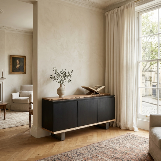 Buffet bois massif moderne en acacia black, vue de face