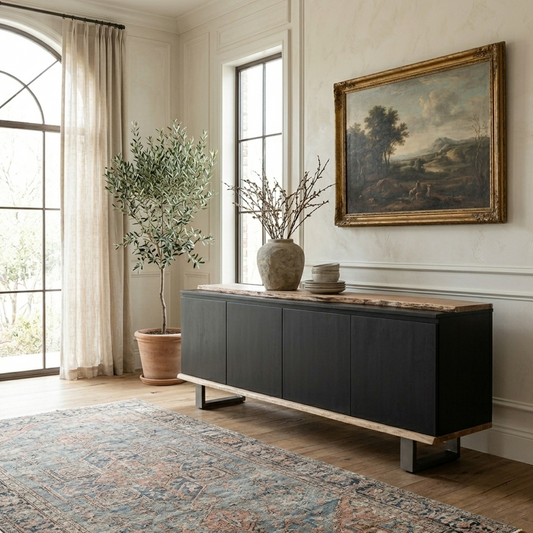 Buffet 4 portes en bois massif acacia - Black