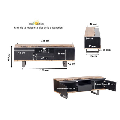 Meuble TV 2 portes 1 tiroirs | Acacia Black II