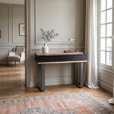 Console 3 tiroirs en bois massif acacia - Black