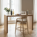 Chaise de bar Milo en bois de manguier massif avec tissu gris