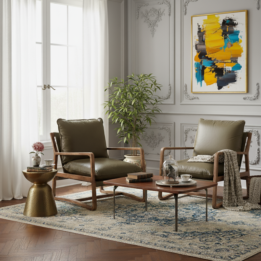 Fauteuil Cuir vert Olive | Lucca