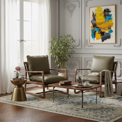 Fauteuil Cuir vert Olive | Lucca