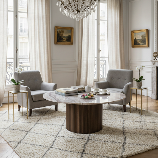 Table basse ronde plateau marbre | Manguier Kfir III