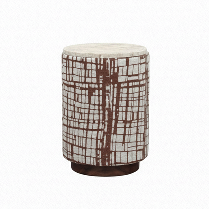 Table d'appoint avec tissu motif mosaique, plateau marbre | Manara