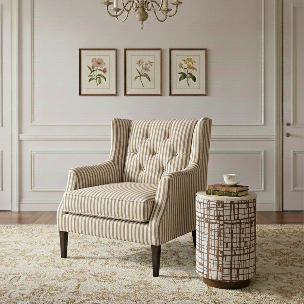 Table d'appoint avec tissu motif mosaique, plateau marbre | Manara