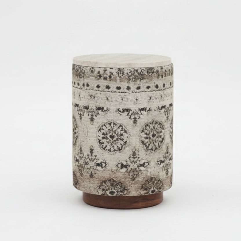 Table d'appoint avec tissu motif floral, plateau marbre | Manara