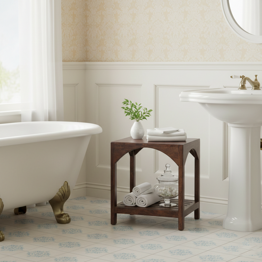 Tabouret avec etagere a lattes | Acacia Hiputa