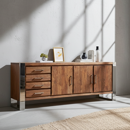 Buffet 3 portes 4 tiroirs GM | Acacia Stainless III