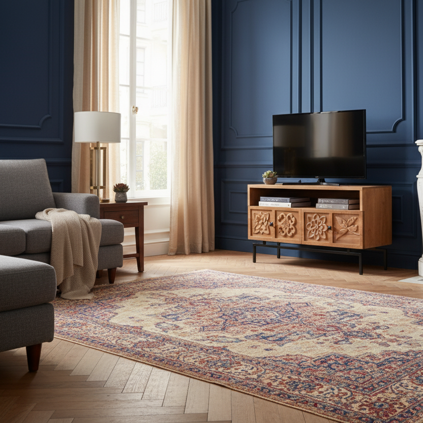 Petit meuble TV 2 tiroirs 104cm | Manguier Sculture II