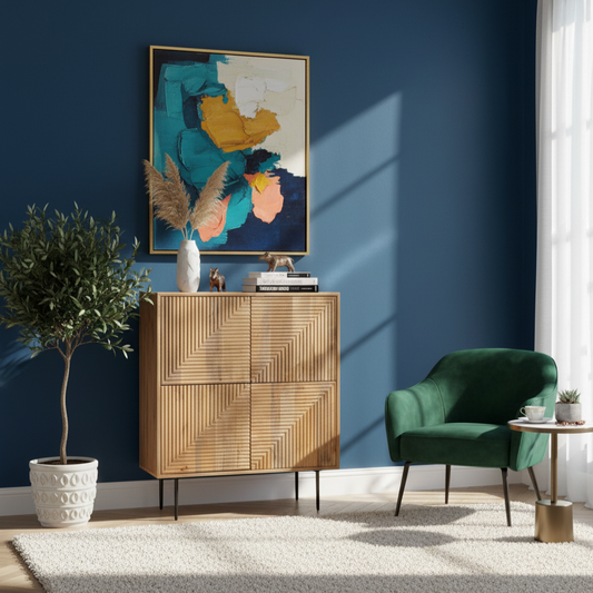 Buffet haut bois sculpté motif géométrique 4P | Manguier Maglan II