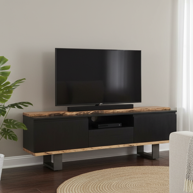 Meuble TV 2 portes 1 tiroirs | Acacia Black II