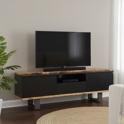 Meuble TV 2 portes 1 tiroirs | Acacia Black II