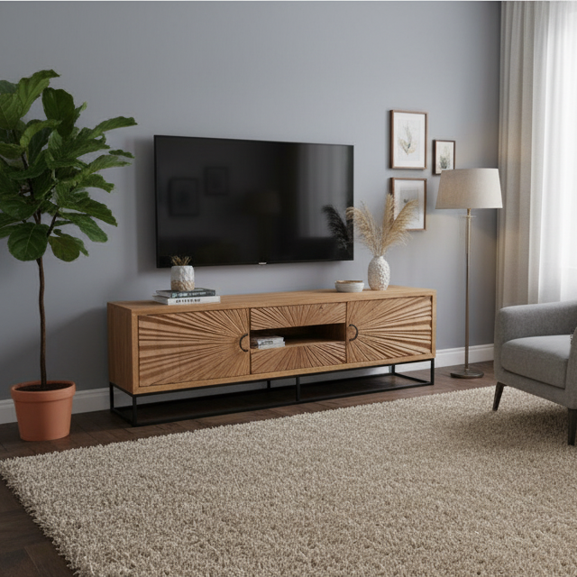 Meuble TV 2 portes 2 tiroirs Manguier | Solaris II