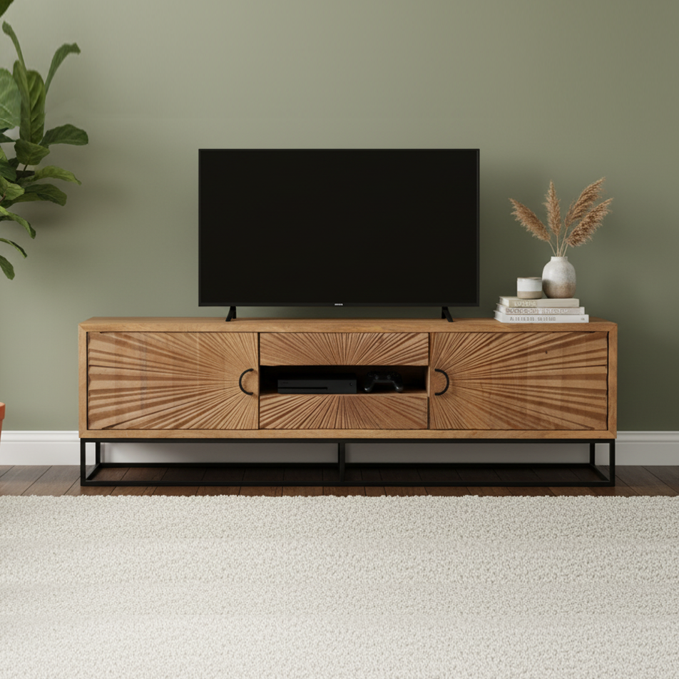 Meuble TV 2 portes 2 tiroirs Manguier | Solaris II