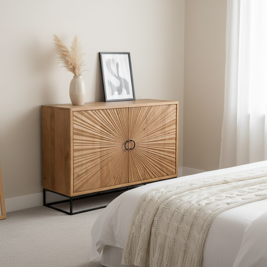 Aparador de 2 portas em madeira de manga esculpida | Solaris II