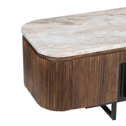 Meuble TV 4 portes, 2 niches plateau marbre | Manguier Kfir III