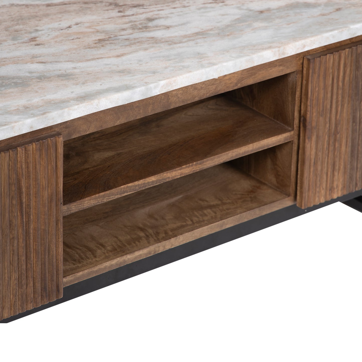Meuble TV 4 portes, 2 niches plateau marbre | Manguier Kfir III