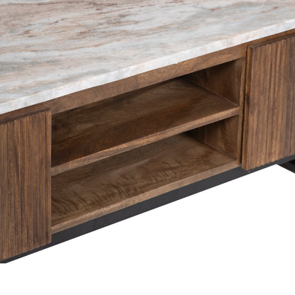 Meuble TV 4 portes, 2 niches plateau marbre | Manguier Kfir III