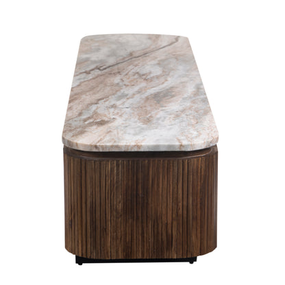 Meuble TV 4 portes, 2 niches plateau marbre | Manguier Kfir III