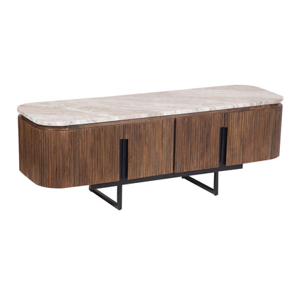 Meuble TV bas 4 portes plateau marbre | Manguier Kfir III