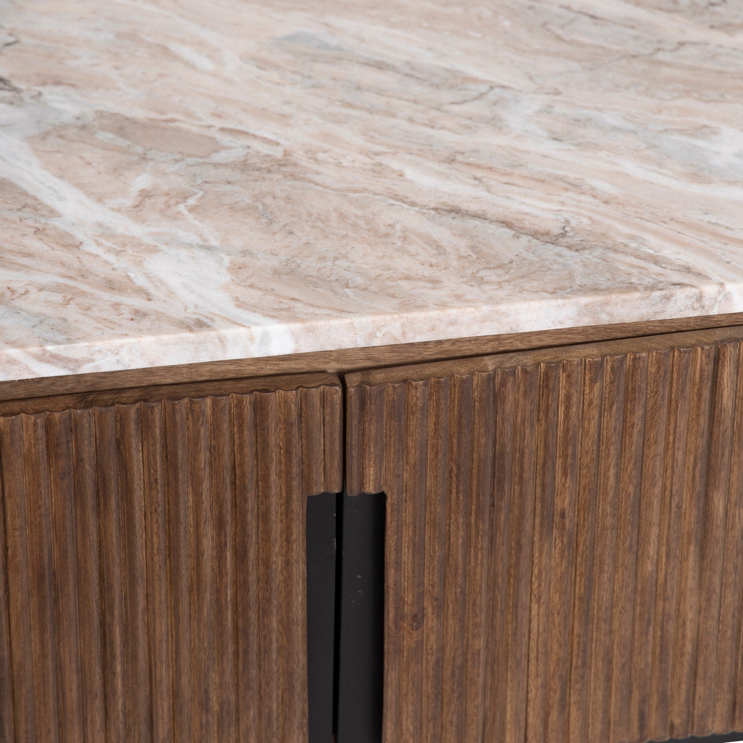 Meuble TV bas 4 portes plateau marbre | Manguier Kfir III