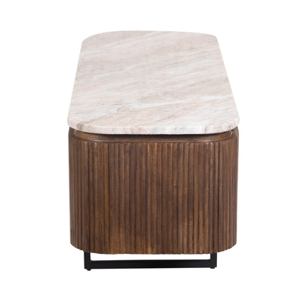 Meuble TV bas 4 portes plateau marbre | Manguier Kfir III