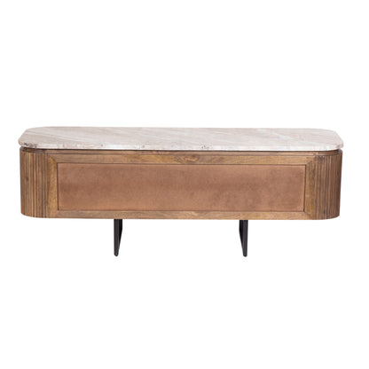 Meuble TV bas 4 portes plateau marbre | Manguier Kfir III