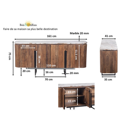 Buffet 4 portes plateau marbre | Manguier Kfir III