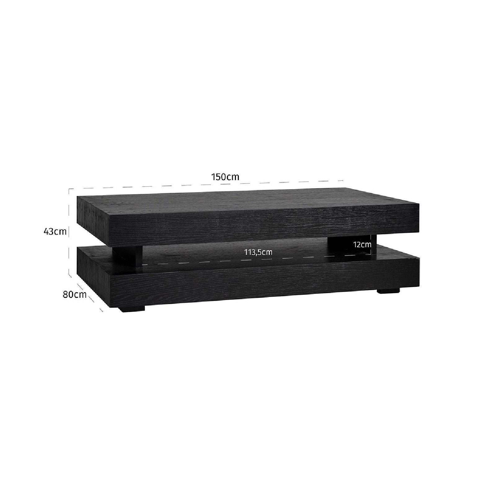 Table basse rectangulaire noir Blok H "Chêne Oakura"