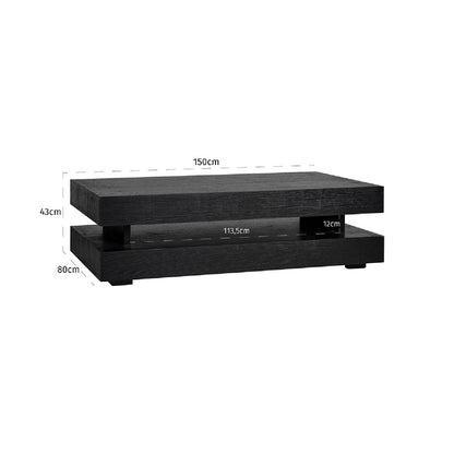 Table basse rectangulaire noir Blok H "Chêne Oakura"